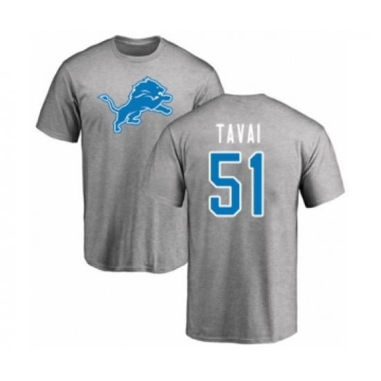 Football Detroit Lions #51 Jahlani Tavai Ash Name & Number Logo T-Shirt - Jersey