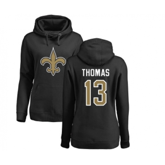 Football Women's New Orleans Saints #13 Michael Thomas Black Name & Number Logo Pullover Hoodie - Jersey