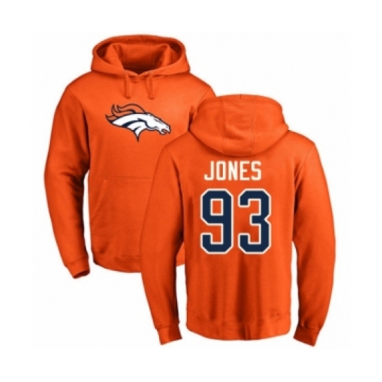 Football Denver Broncos #93 Dre'Mont Jones Orange Name & Number Logo Pullover Hoodie - Jersey