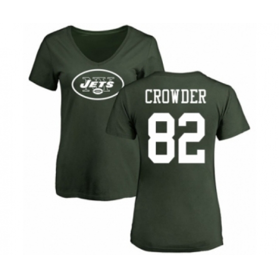 Football Women's New York Jets #82 Jamison Crowder Green Name & Number Logo T-Shirt - Jersey