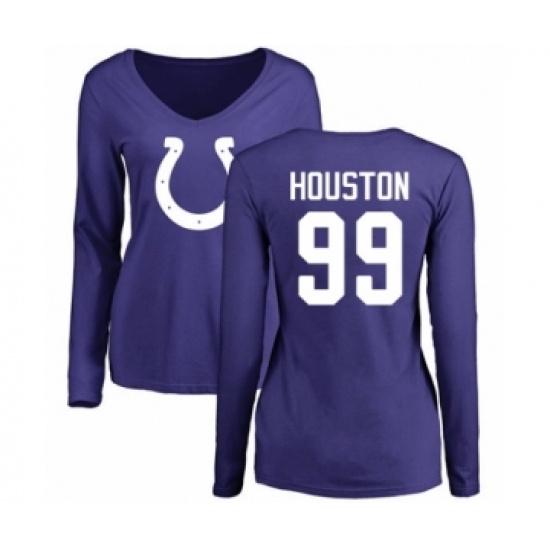 Football Women's Indianapolis Colts #99 Justin Houston Royal Blue Name & Number Logo Long Sleeve T-Shirt - Jersey