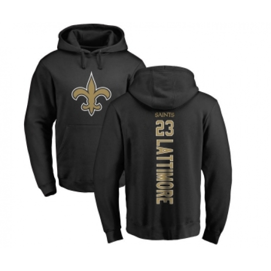 Football New Orleans Saints #23 Marshon Lattimore Black Backer Pullover Hoodie - Jersey