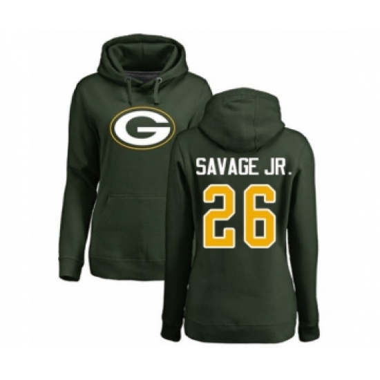 Football Women's Green Bay Packers #26 Darnell Savage Jr. Green Name & Number Logo Pullover Hoodie - Jersey