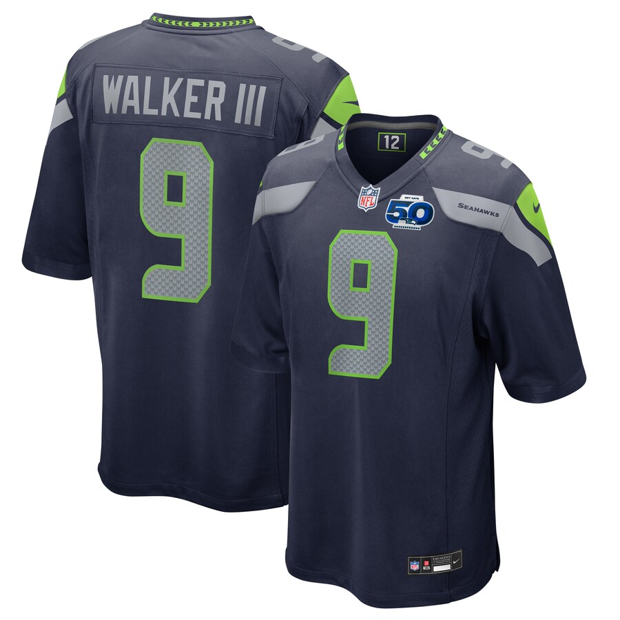 Men's Seattle Seahawks Kenneth Walker III Nike College Navy 50th Season Game Jersey - Jersey