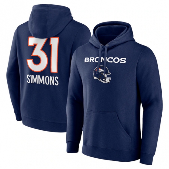 Men's Denver Broncos #31 Justin Simmons Navy Team Wordmark Name & Number Pullover Hoodie - Jersey