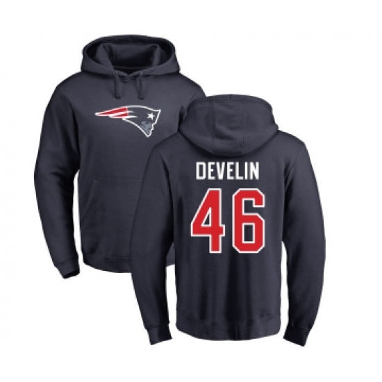 Football New England Patriots #46 James Develin Navy Blue Name & Number Logo Pullover Hoodie - Jersey