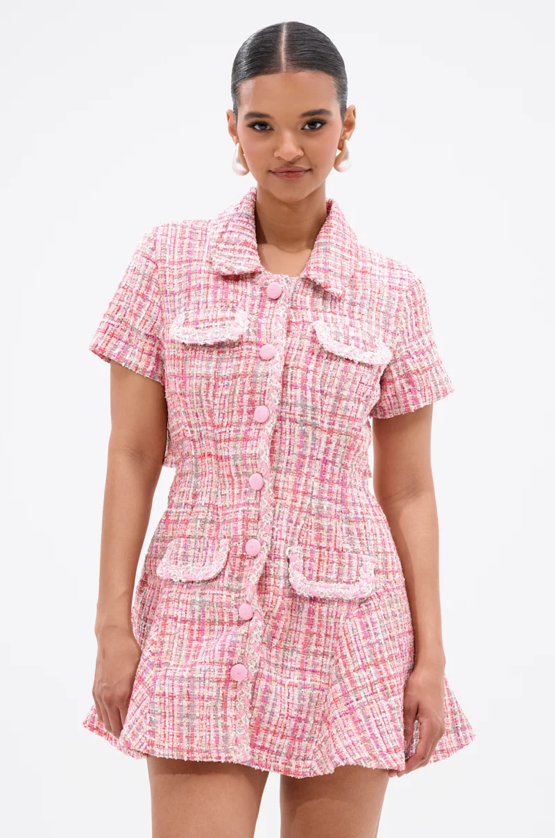 TAKE NOTES TWEED MINI DRESS IN PINK - Akira Wear