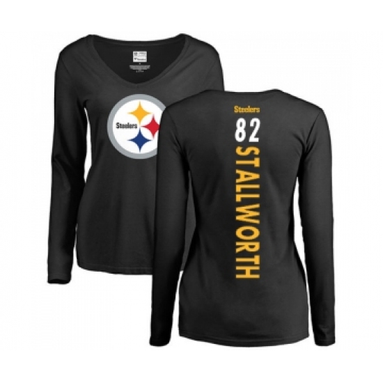 Football Women's Pittsburgh Steelers #82 John Stallworth Black Backer Slim Fit Long Sleeve T-Shirt - Jersey