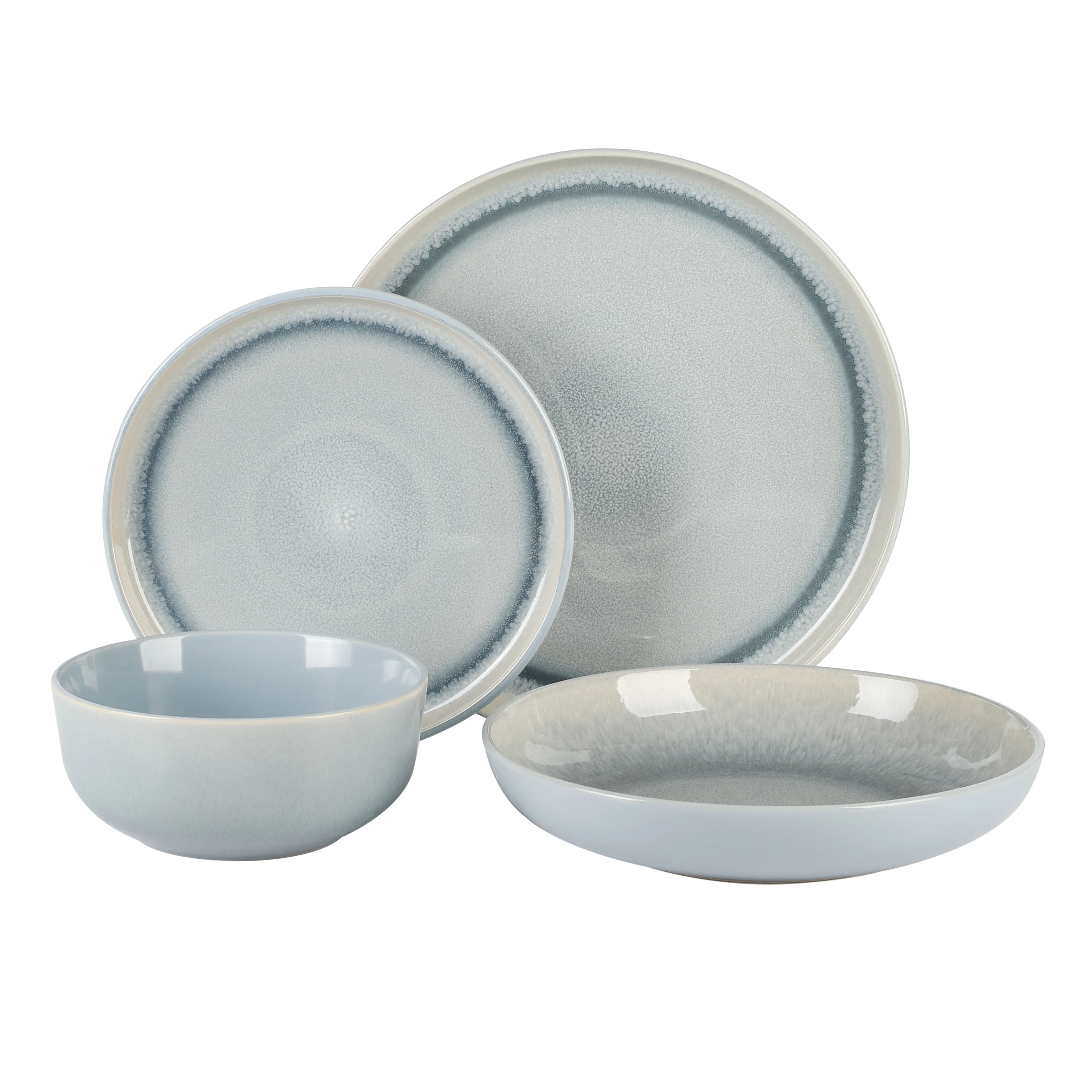 Gibson Elite Juno Moon 16 Piece Double Bowl Reactive Dinnerware Set - Blue