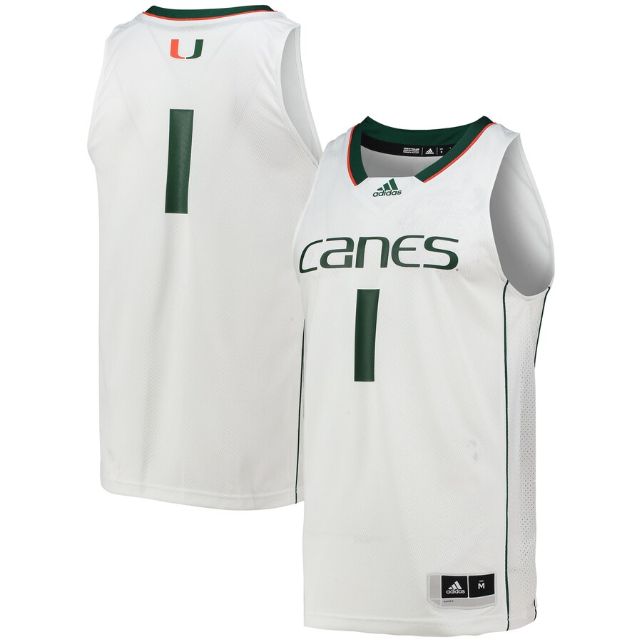 Men's adidas #1 White Miami Hurricanes Team Swingman Basketball Jersey - Jersey