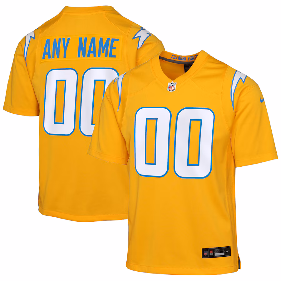 Youth Los Angeles Chargers Nike Gold Alternate Charger Power Game Custom Jersey - Jersey
