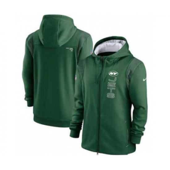 Men's New York Jets 2021 Green Sideline Team Performance Full-Zip Hoodie - Jersey