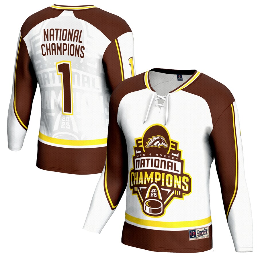 Unisex GameDay Greats White Western Michigan Broncos 2025 NCAA Frozen Four Men's Ice Hockey National Champions Commemorative Fashion Jersey - Jersey