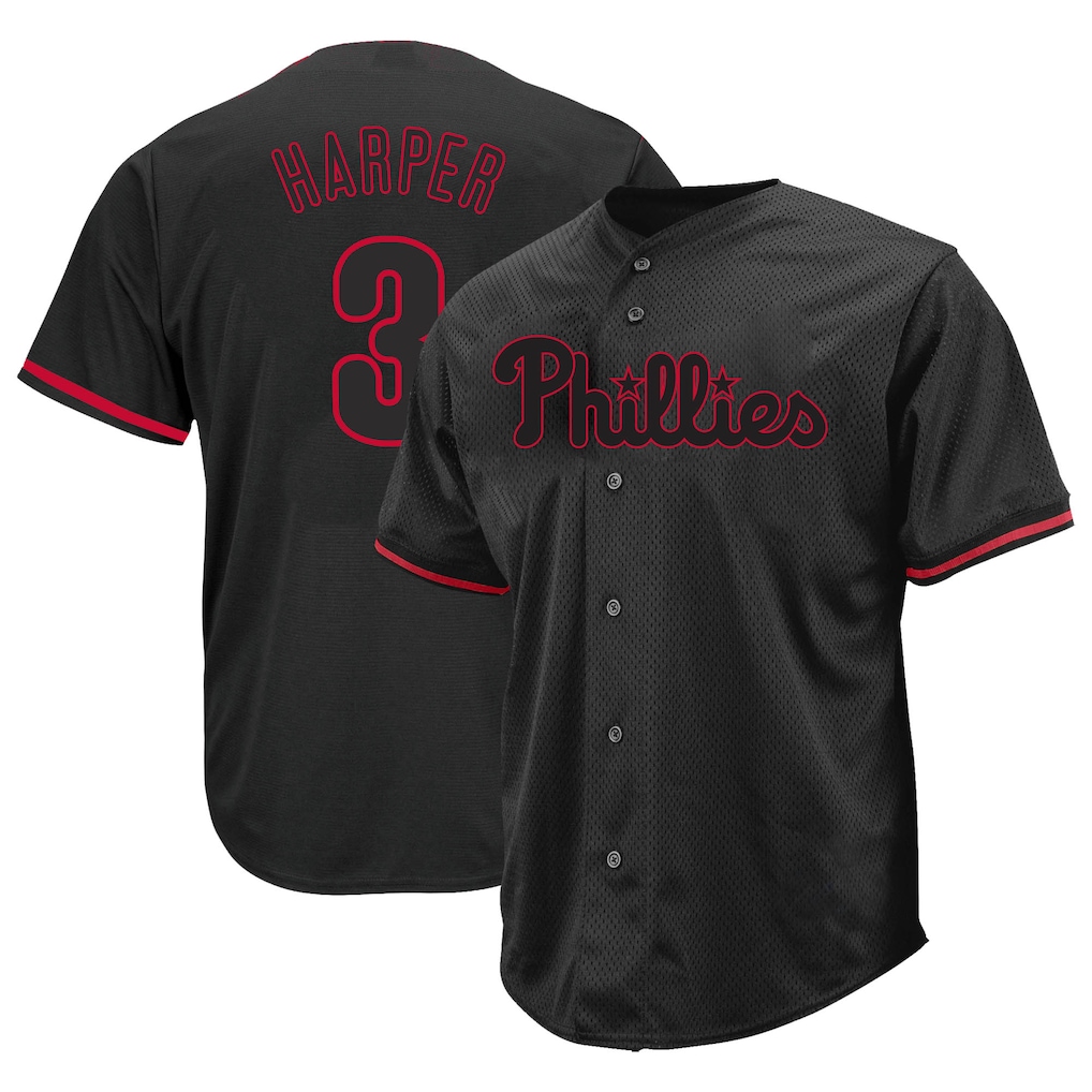 Men's Philadelphia Phillies Bryce Harper Profile Black Big & Tall Pop Fashion Jersey - Jersey