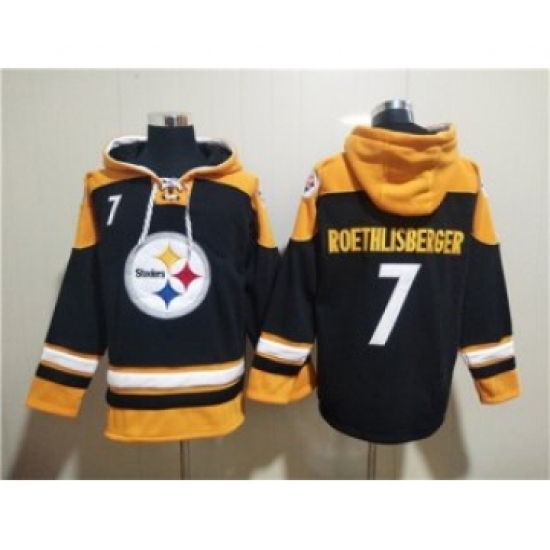 Men's Pittsburgh Steelers #7 Ben Roethlisberger Black Ageless Must-Have Lace-Up Pullover Hoodie - Jersey