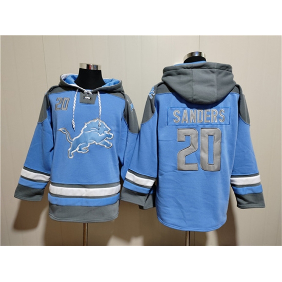 Men's Detroit Lions #20 Barry Sanders Blue Ageless Must-Have Lace-Up Pullover Hoodie - Jersey
