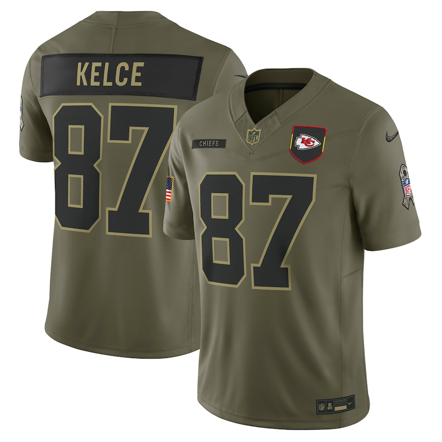 Men's Kansas City Chiefs Travis Kelce Nike Olive 2025 Salute to Service Limited Jersey - Jersey