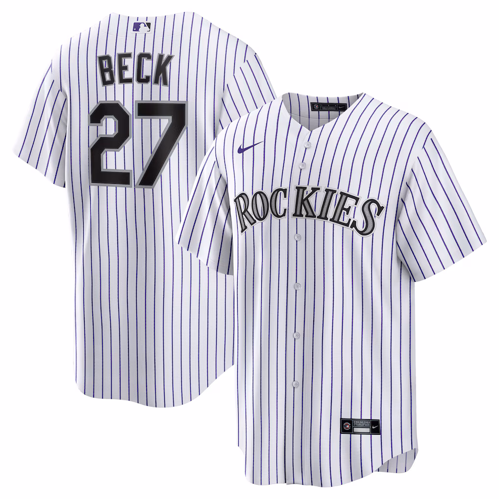 Men's Colorado Rockies Jordan Beck Nike White Home Replica Jersey - Jersey