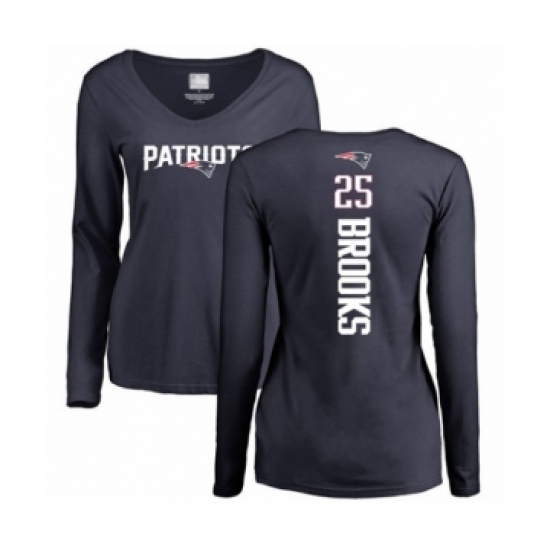 Football Women's New England Patriots #25 Terrence Brooks Navy Blue Backer Slim Fit Long Sleeve T-Shirt - Jersey