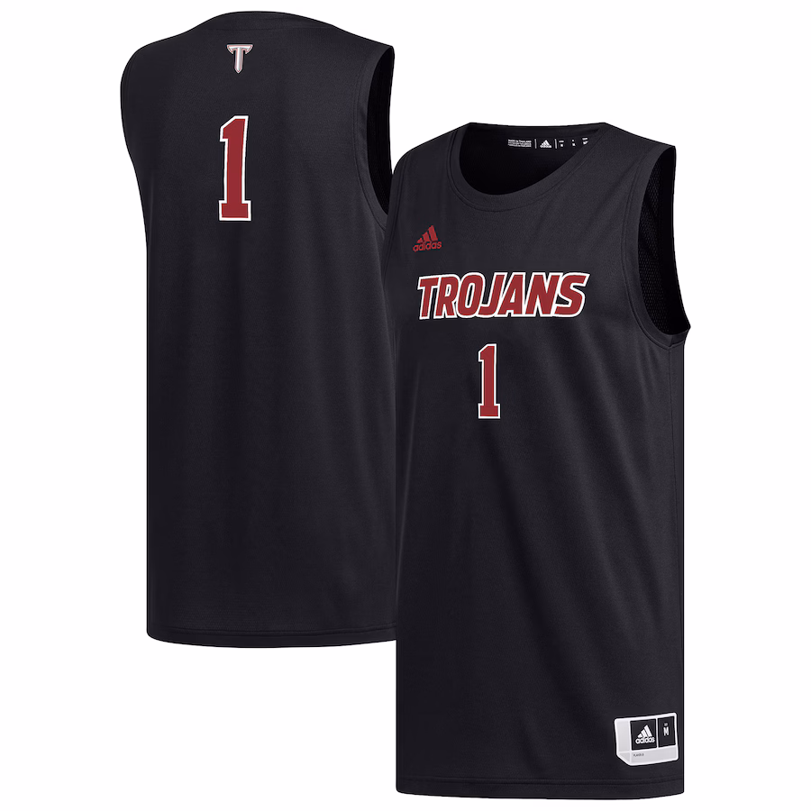Men's adidas #1 Black Troy University Trojans Replica Basketball Jersey - Jersey