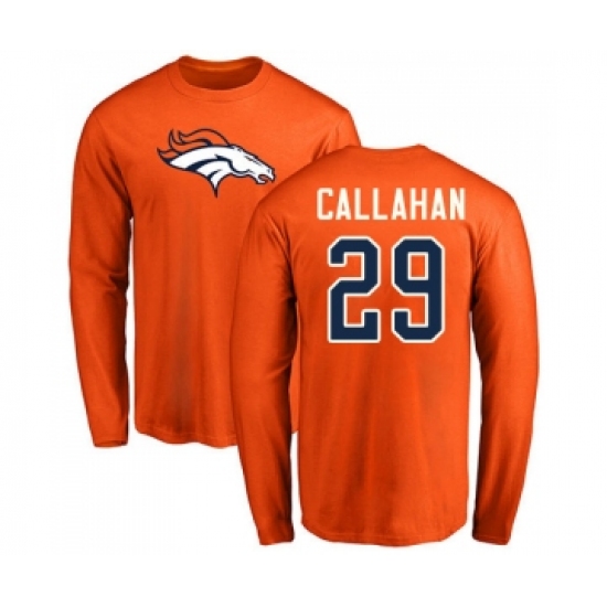 Football Denver Broncos #29 Bryce Callahan Orange Name & Number Logo Long Sleeve T-Shirt - Jersey