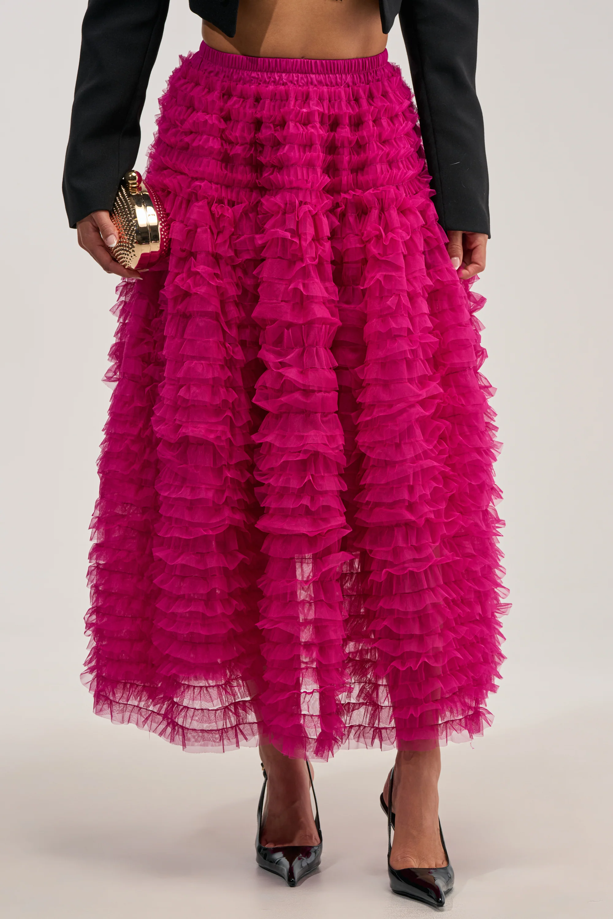 LOVE THE DRAMA MESH MAXI SKIRT IN FUCHSIA - Akira Wear