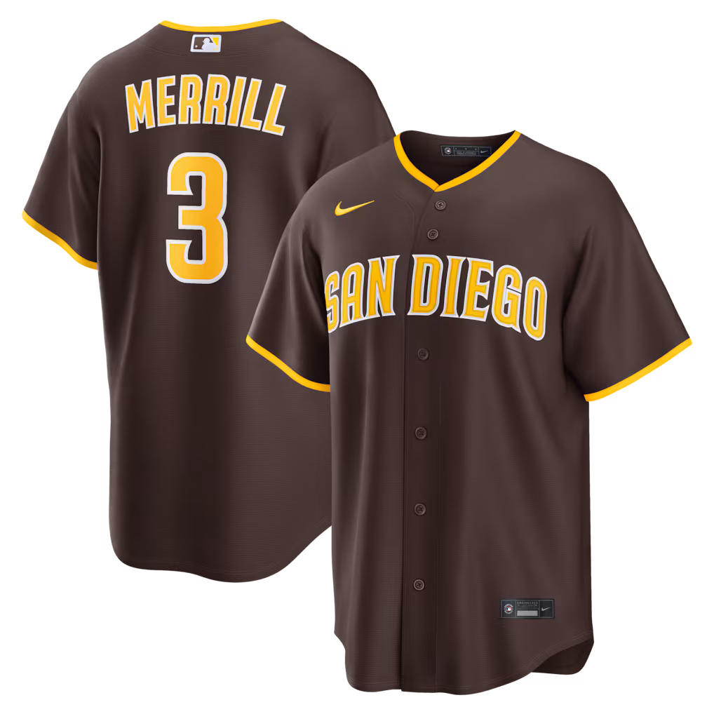 Men's San Diego Padres Jackson Merrill Nike Brown Road Replica Jersey - Jersey