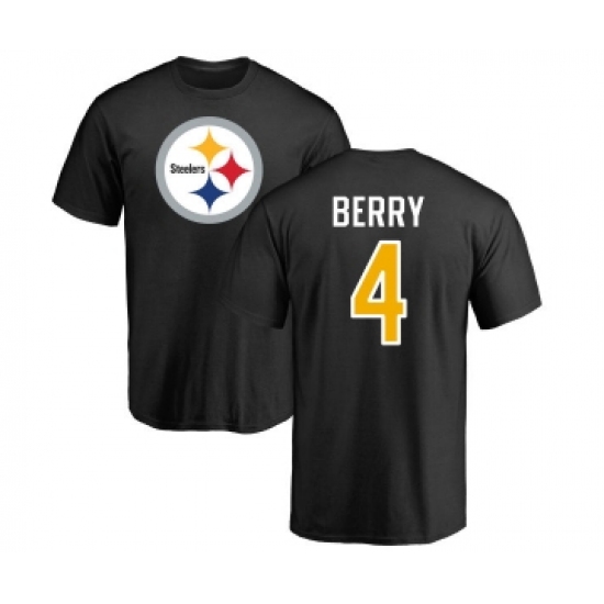 Football Pittsburgh Steelers #4 Jordan Berry Black Name & Number Logo T-Shirt - Jersey