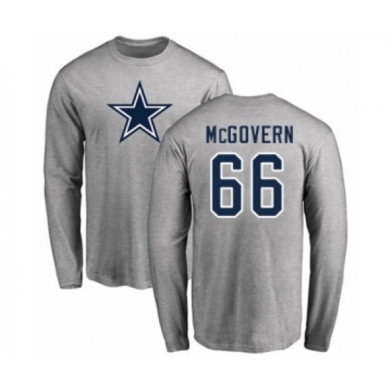 Football Dallas Cowboys #66 Connor McGovern Ash Name & Number Logo Long Sleeve T-Shirt - Jersey