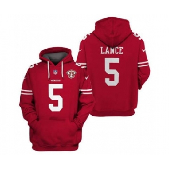 Men's San Francisco 49ers #5 Trey Lance 2021 75th Anniversary Alternate Pullover Football Hoodie - Jersey