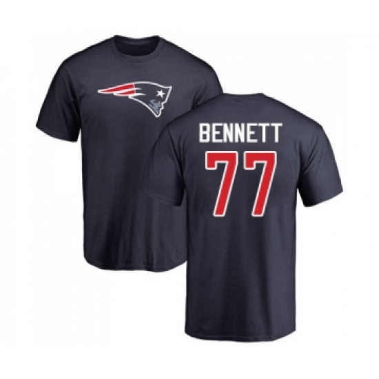 Football New England Patriots #77 Michael Bennett Navy Blue Name & Number Logo T-Shirt - Jersey