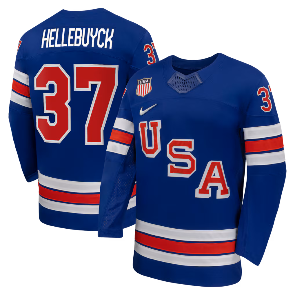 Men's Connor Hellebuyck Nike Royal US Hockey 2026 Home Replica Jersey - Jersey
