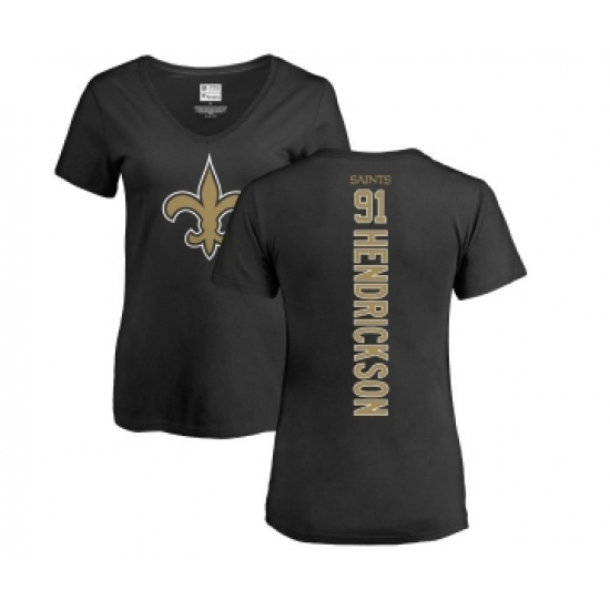 Football Women's New Orleans Saints #91 Trey Hendrickson Black Backer Slim Fit T-Shirt - Jersey