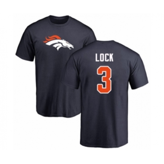 Football Denver Broncos #3 Drew Lock Navy Blue Name & Number Logo T-Shirt - Jersey