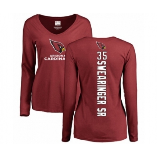 NFL Women's Nike Arizona Cardinals #35 D.J. Swearinger SR Maroon Backer Long Sleeve T-Shirt - Jersey
