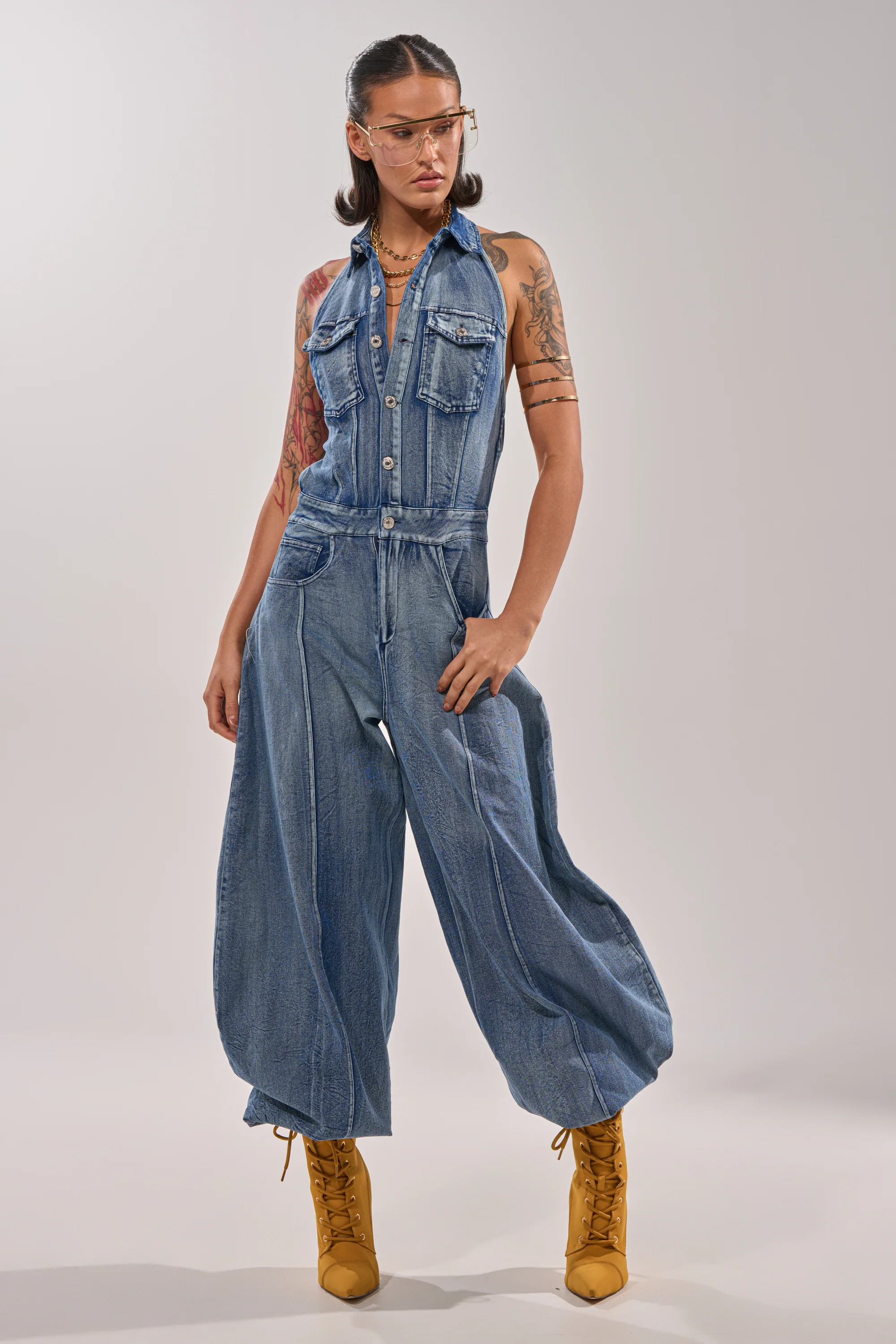 JETSETTER JUMPSUIT IN MEDIUM BLUE DENIM - Akira Wear