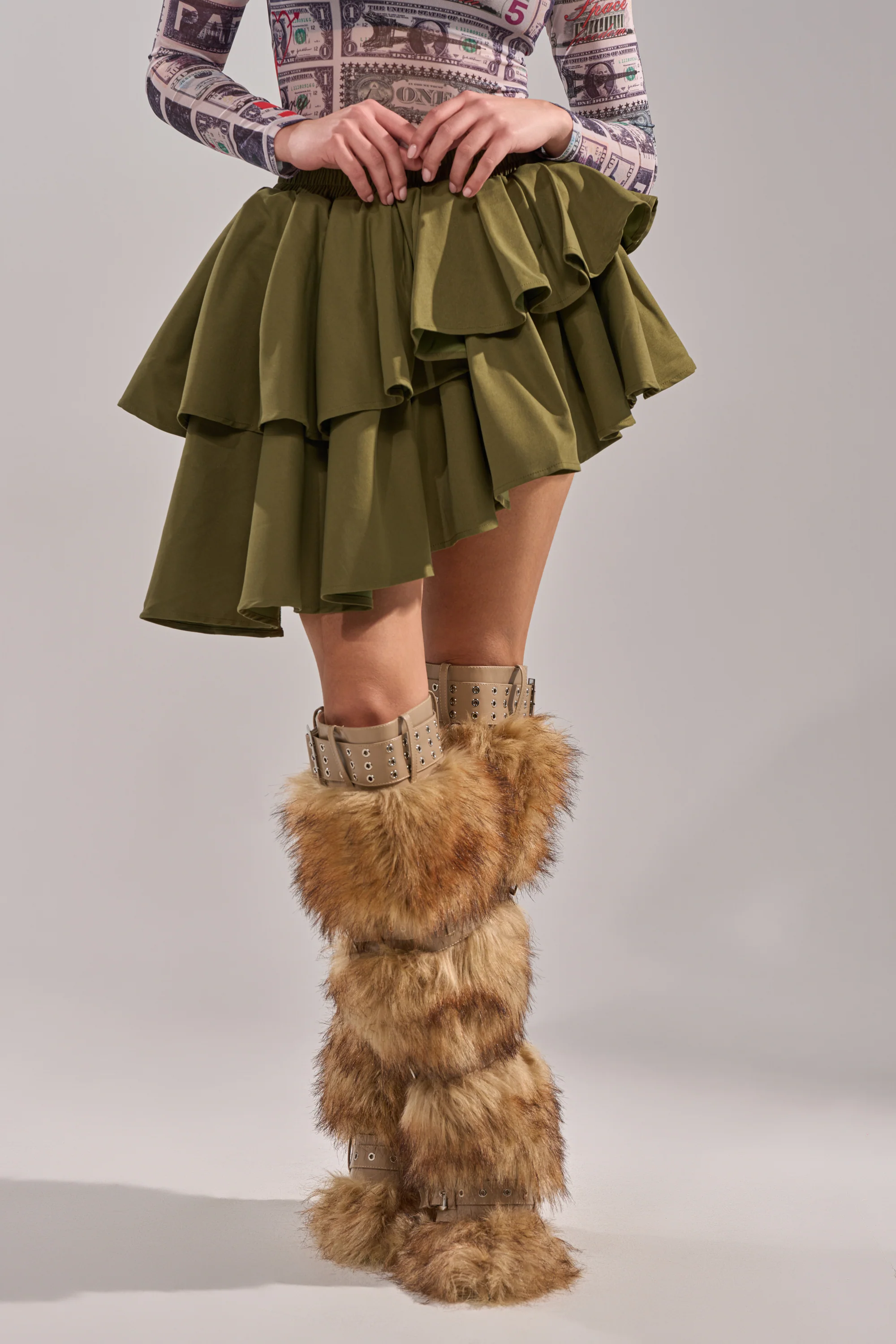 OLIVIA OLIVE MINI PLEATED SKIRT - Akira Wear