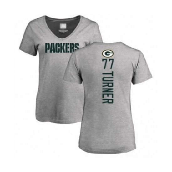 Football Women's Green Bay Packers #77 Billy Turner Ash Backer V-Neck T-Shirt - Jersey