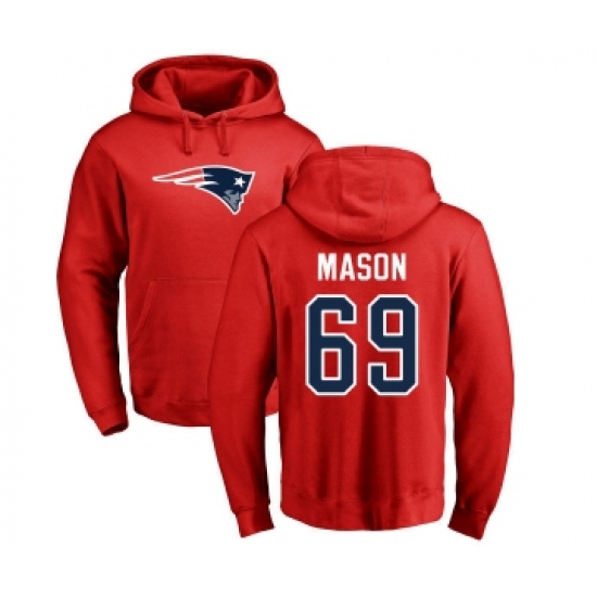 Football New England Patriots #69 Shaq Mason Red Name & Number Logo Pullover Hoodie - Jersey