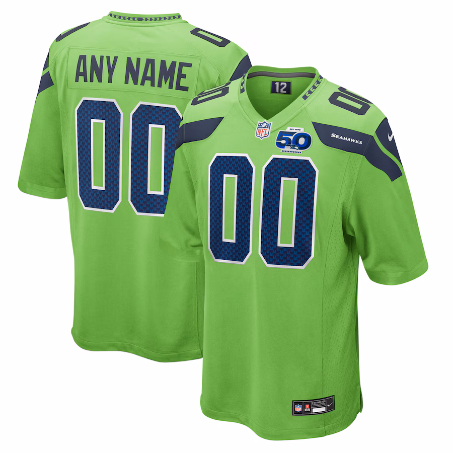 Men's Seattle Seahawks Nike Neon Green 50th Season Alternate Custom Game Jersey - Jersey