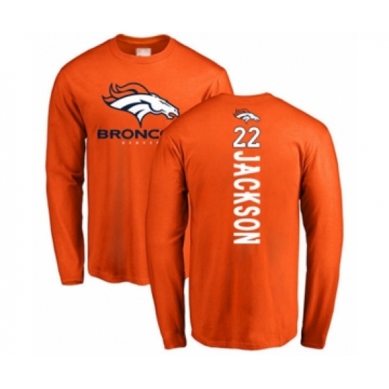 Football Denver Broncos #22 Kareem Jackson Orange Backer Long Sleeve T-Shirt - Jersey