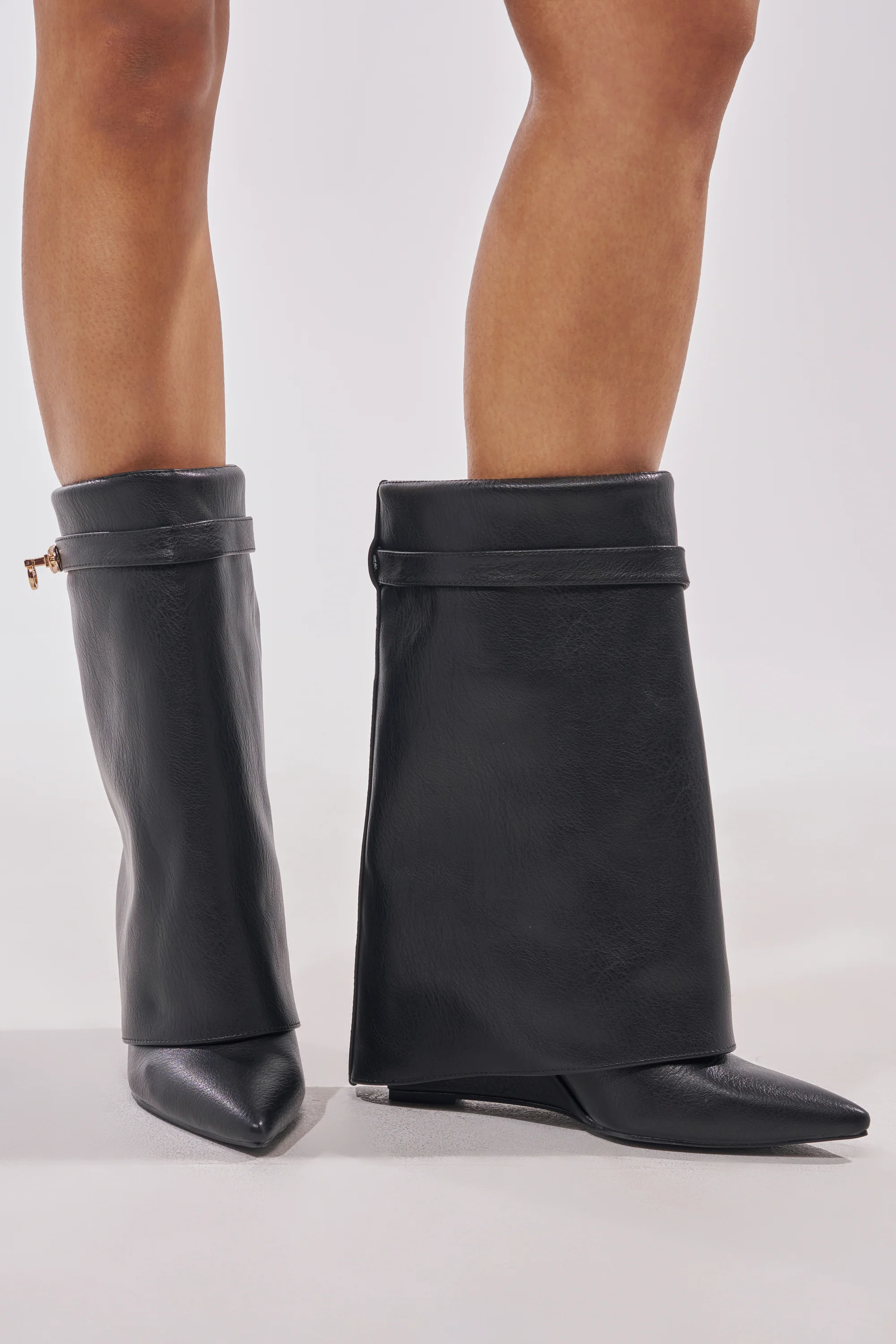 AZALEA WANG LOUISA BLACK PU WEDGE BOOTIE - Akira Wear