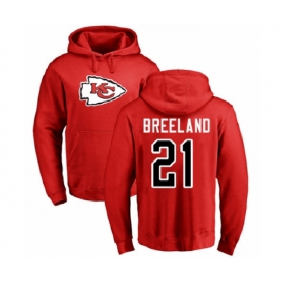 Football Kansas City Chiefs #21 Bashaud Breeland Red Name & Number Logo Pullover Hoodie - Jersey