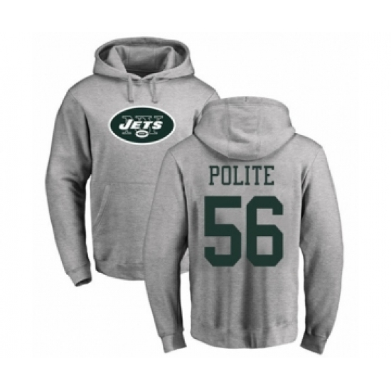 Football New York Jets #56 Jachai Polite Ash Name & Number Logo Pullover Hoodie - Jersey