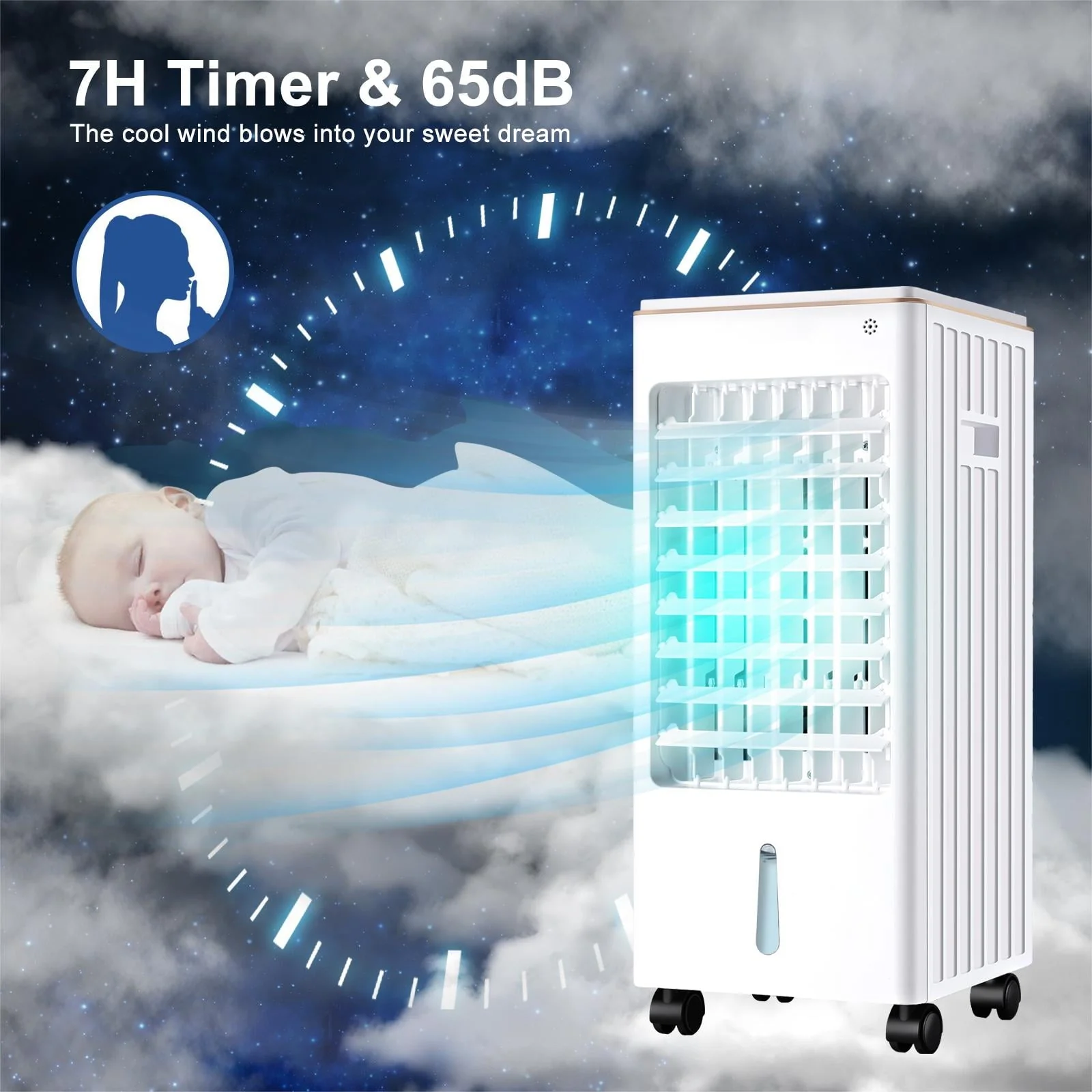 Vebreda Air Cooler Portable Evaporative Air Cooler Fan with Remote Control Casters Suitable for Home Office