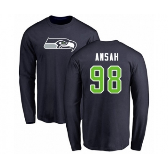 Football Seattle Seahawks #98 Ezekiel Ansah Navy Blue Name & Number Logo Long Sleeve T-Shirt - Jersey