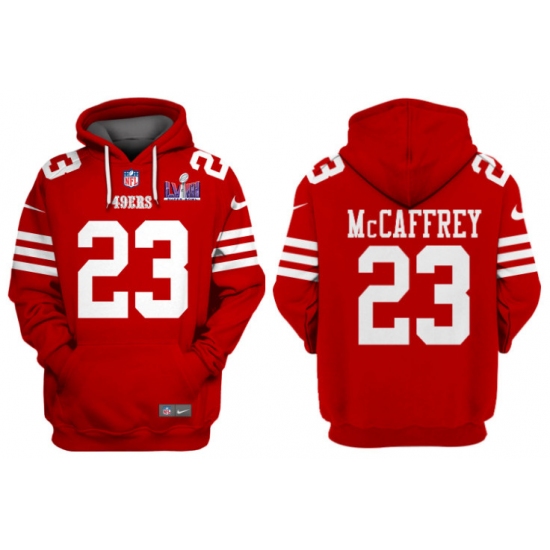 Men's San Francisco 49ers #23 Christian McCaffrey Red Super Bowl LVIII Alternate Pullover Hoodie - Jersey