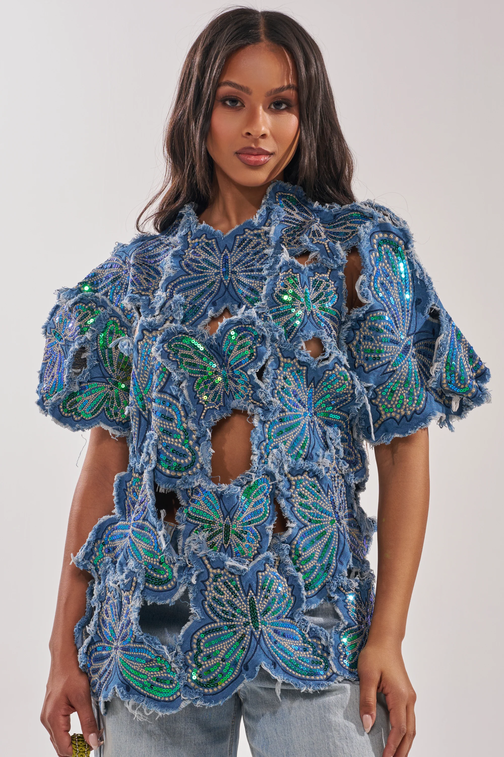 SPREAD YOUR WINGS DENIM TOP - Akira Wear