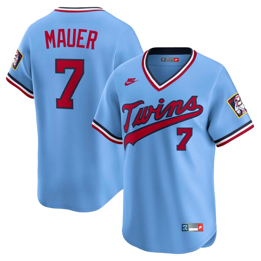Men's Minnesota Twins Joe Mauer Nike Light Blue Throwback Cooperstown Collection Limited Jersey - Jersey