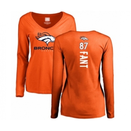 Football Women's Denver Broncos #87 Noah Fant Orange Backer Long Sleeve T-Shirt - Jersey